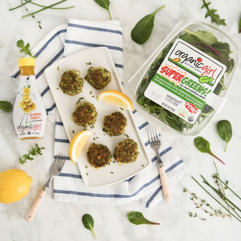 mini crab & greens cakes recipe with SUPERGREENS from organicgirl